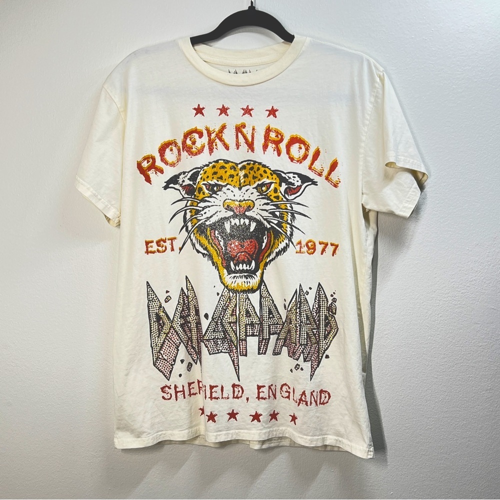 DEF LEPPARD Vintage T Sheffield England Off white Cream Rhinestone